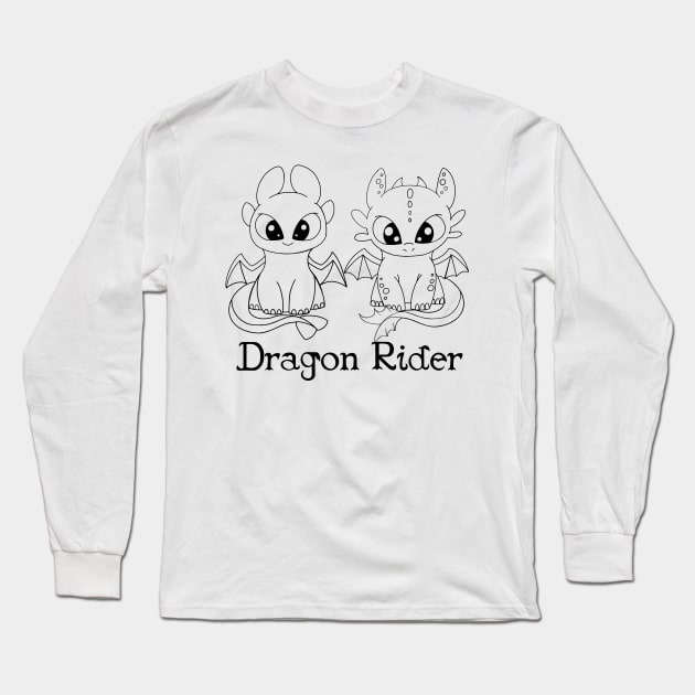 Dragon Rider coloring night fury, light fury, toothless chibi, httyd fanart, nursery design, halloween kids Long Sleeve T-Shirt by PrimeStore